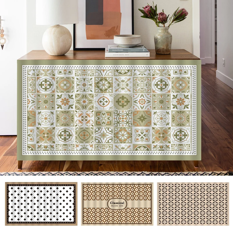 Retro Geometric Kitchen Cabinet Curtain Dust-proof Cupboard Wardrobe Curtain Bedroom Bookshelf Short Curtains Half-Curtain 2