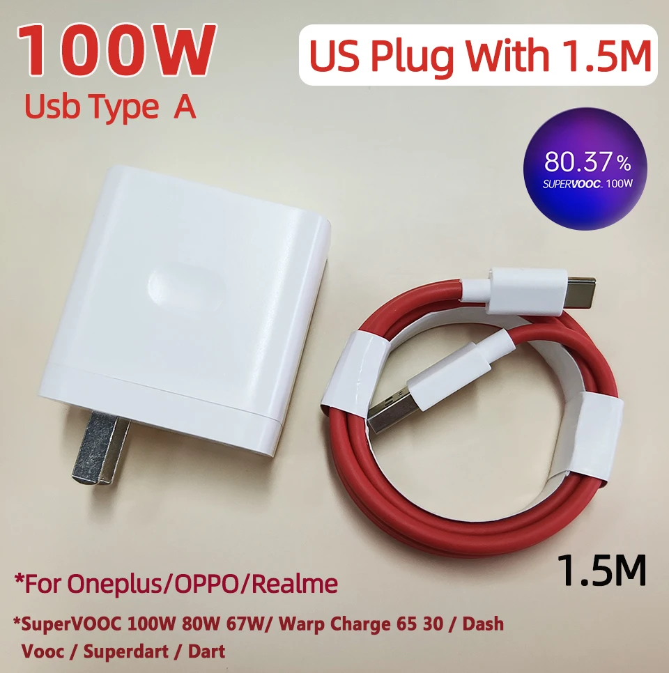 100W SuperVOOC Fast Charger Adapter, EU/US Power Adapter