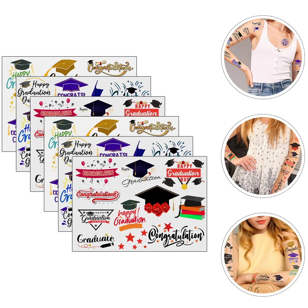 

6 Sheets Diy Body Tattoos Convenient Tattoos Decals Graduation Body Tattoos Sticker