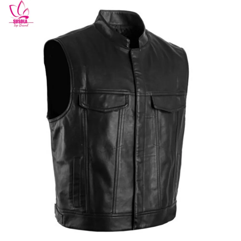 

SUSOLA мужской жилет кожаная куртка женская уличная одежда панк хип-хоп черная крутая мотоциклетная куртка в стиле ретро