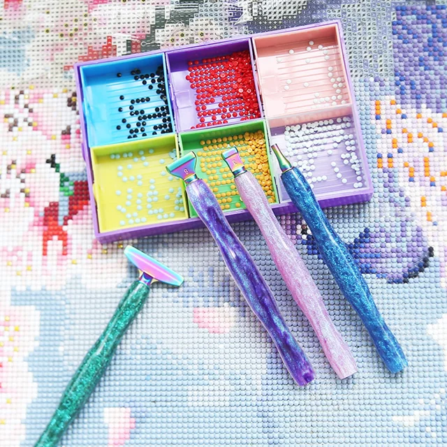 5D résine diamant peinture stylo fil métal remplacement stylo têtes pointe perceuse stylos avec colle argile bricolage Art artisanat diamant peinture 5