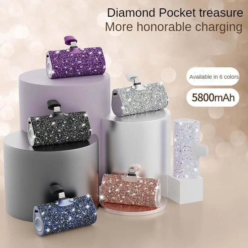 Shining Glitter Diamond 5000mAh Mini Power Bank Portable Charger with Shiny Diamond Attachment Battery Pack for Mobile Phone