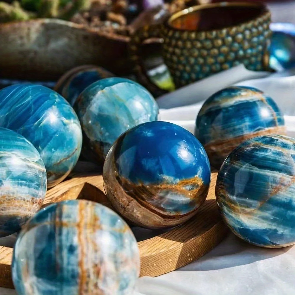 1pc 50-60mm Random Blue Onyx Stone Sphere Ball Banded Calcite Sphere Crystal Sphere Home Office Garden Decoration Gift