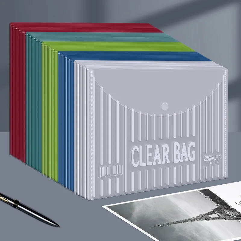 

20pcs A4a5 File Bag Transparent Snap Plastic Folder Student Information Protective Film File Management Office Supplies Storage