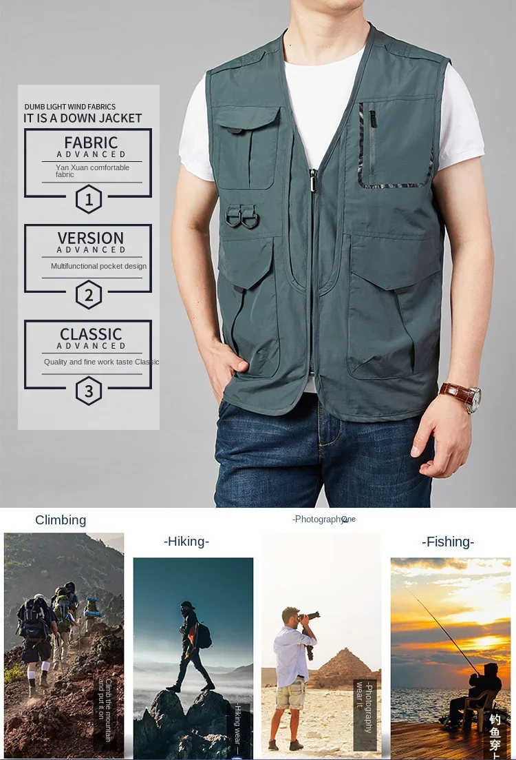 Description Picture 3 of itemMAN Sleeveless Jacket Waterproof Golf Plus Size Outerwear Work Techwear Padding Vest Windbreaker Fishing Clothing Men Coats Male