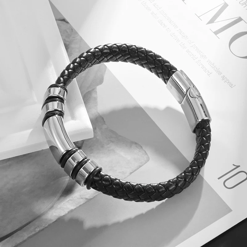 

Business Fashion Braided Leather Glossy Four Ring Bracelet Men Women Office Casual Daily Jewelry