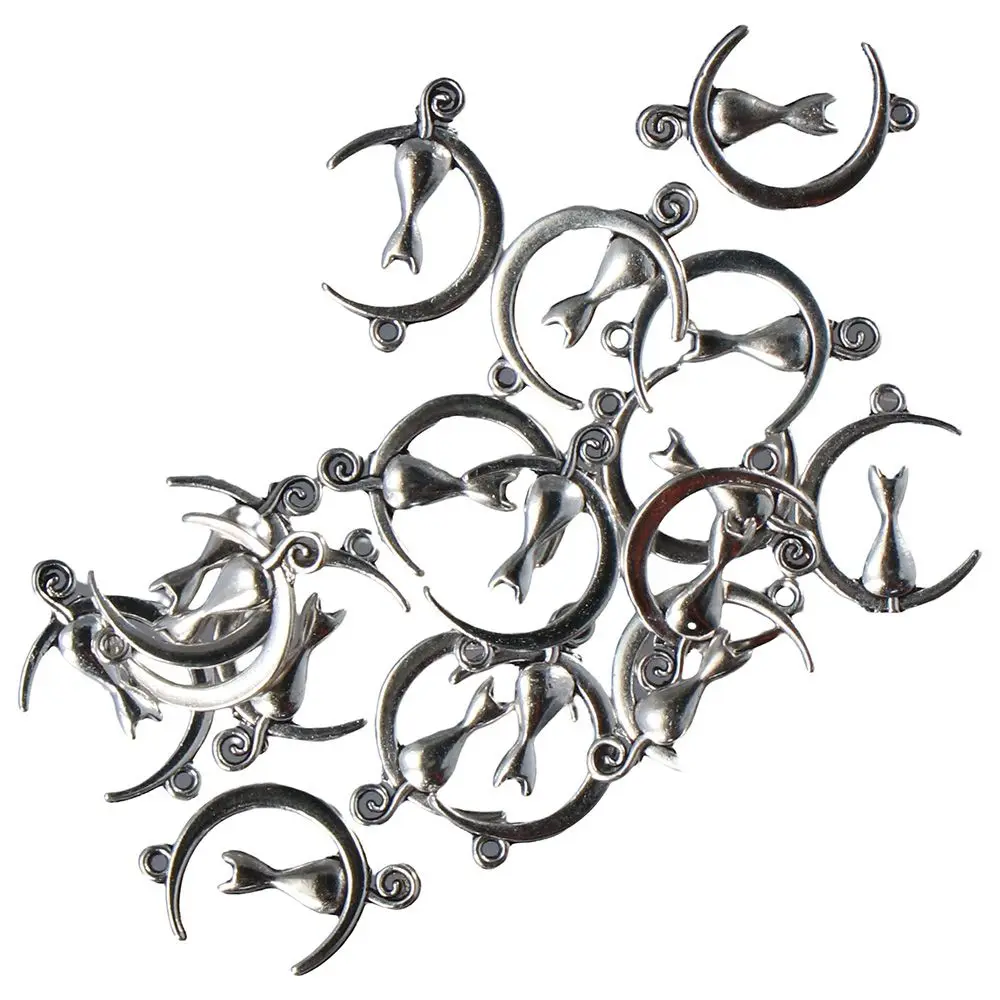 

silver Cat Charms Moon Charms alloy Silver Cat Moon Charms Handmade Crafts Lovers