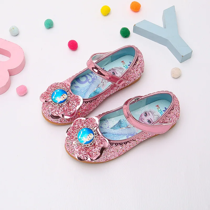 Disney Frozen Princess Elsa Cartoon Soft Sole Sandals Baby Girl Princess Shoes Crystal Shoes Children Flat Girl Leather Shoes