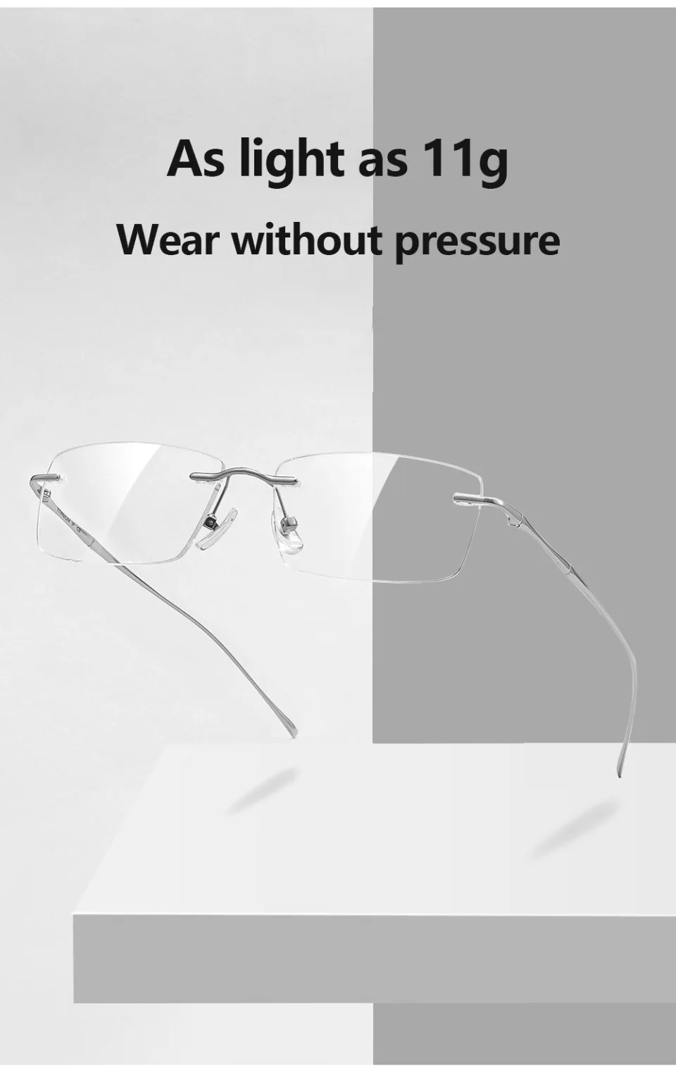 VICKY New Ultra-light Titanium Reading Eyeglass Frames Men Fashion Simple Rimless Myopia Glasses Customized Prescription Glasses