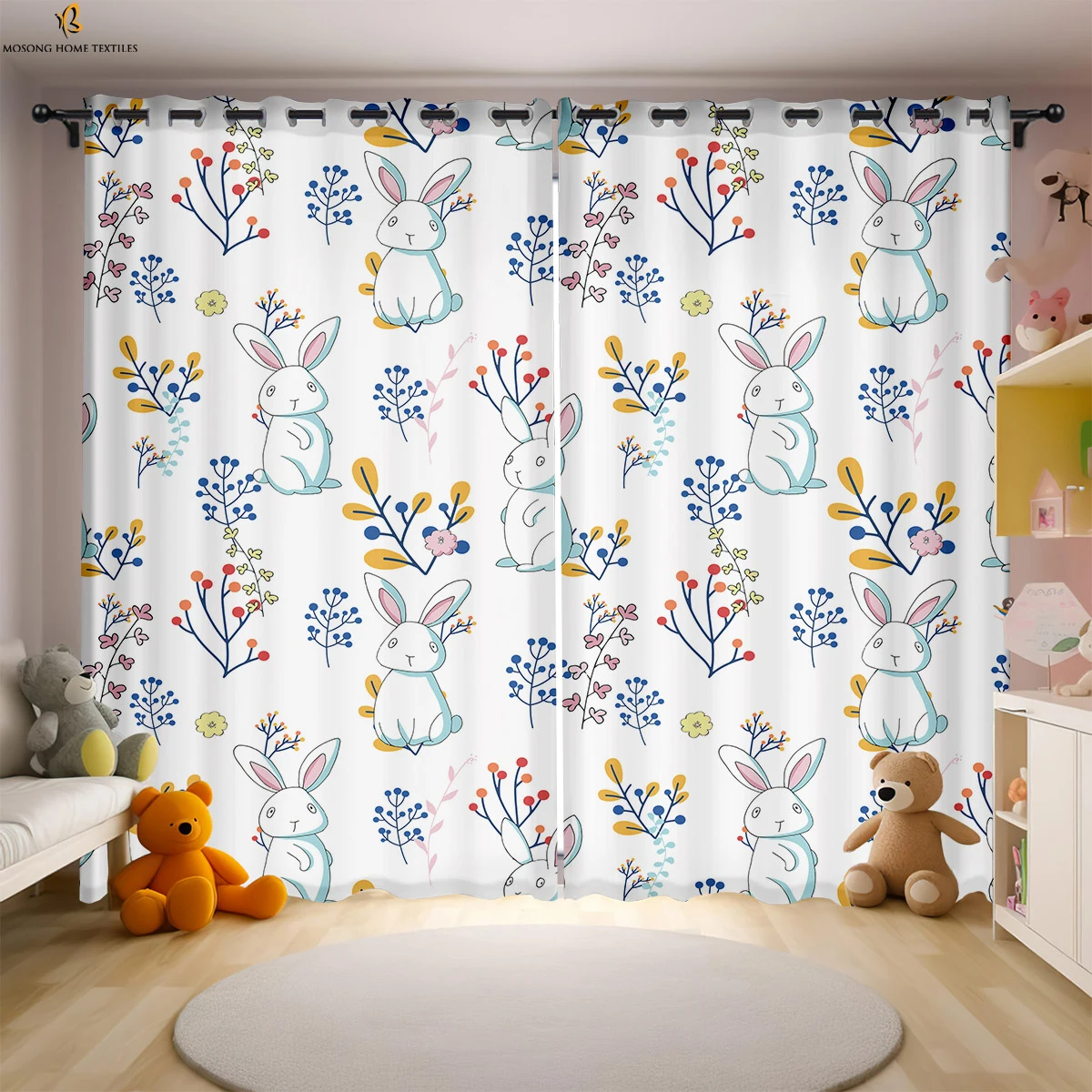 2 Pieces Easter Bunny Cartoon Printed Curtains Bedroom Living Room Dining Room Holiday Decorative Curtains Kids Gifts 3