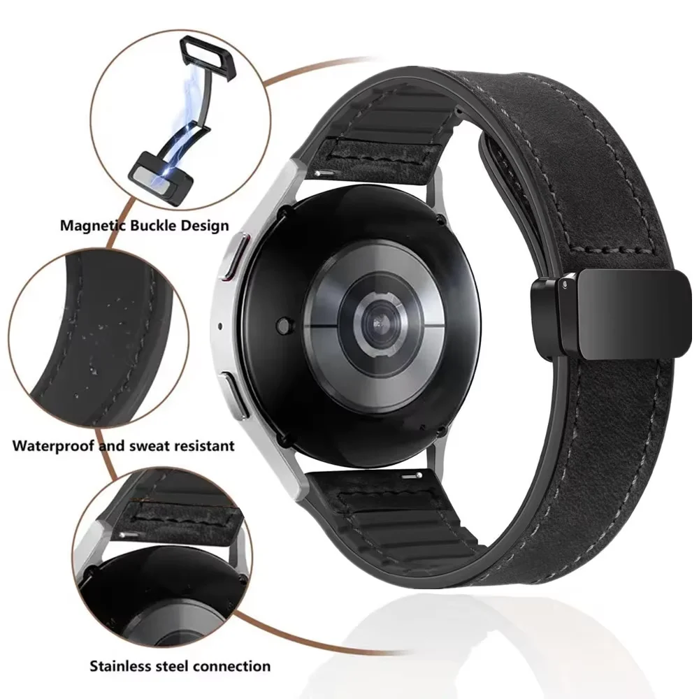 Premium Leather and Silicone Magnetic Strap - Elegant and Versatile Watch Band