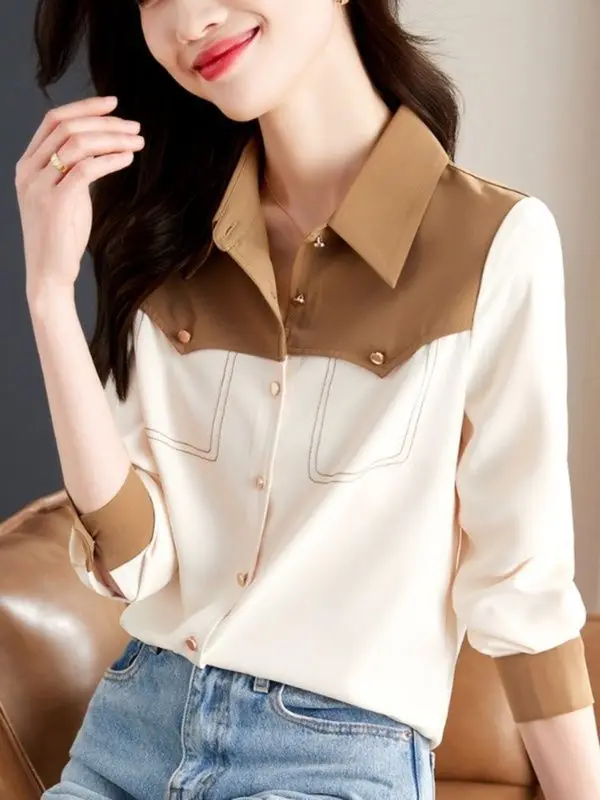 

Женская Офисная рубашка с длинным рукавом-фонариком, свободная однобортная блузка с воротником-поло, модель V177, 2024