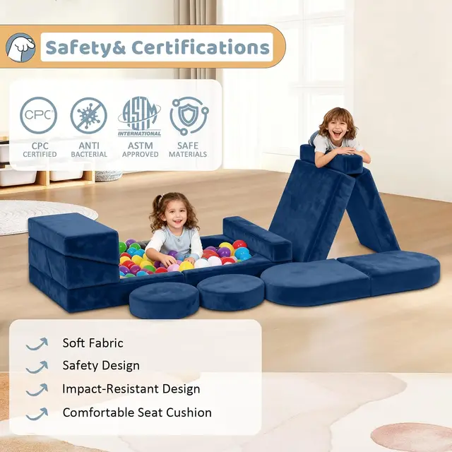 Modular Kids Sensory 12pc Certified Convertible Sectional Sofa