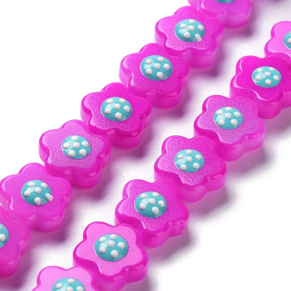 PandaHall 1 Strang Mehrfarbige Handgezeichnete Glasblumenperlen mit Emaille, 14-15x14x8-8,5mm mit 1mm Loch für DIY Schmuckherstellung – Detail 12
