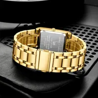 Men Business Watch Simple Design Luxury Fashion Rectangular Black Gold Stainless Steel Calendar Waterproof Quartz Men's Watches 2