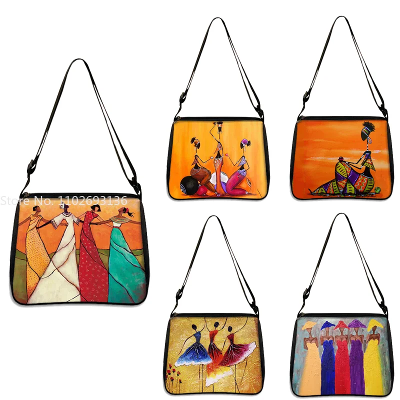 

Africa Painting Art Impression Exotic Style Shoulder Bags African Dancer Clutch Handbag Afro Oil Painting Print Messenger Bags