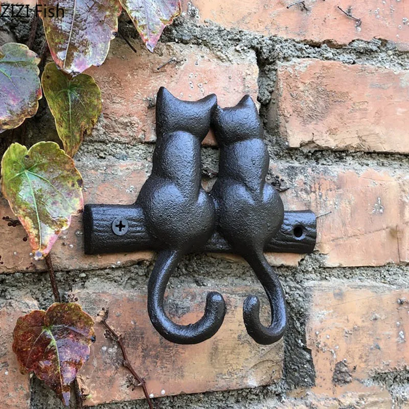 Black Cat Hook Hanging Shelf Wall Hanging Cast Iron Decorative Hook Cute Cat Coat Rack Courtyard Pastoral Outdoor Decoration 2