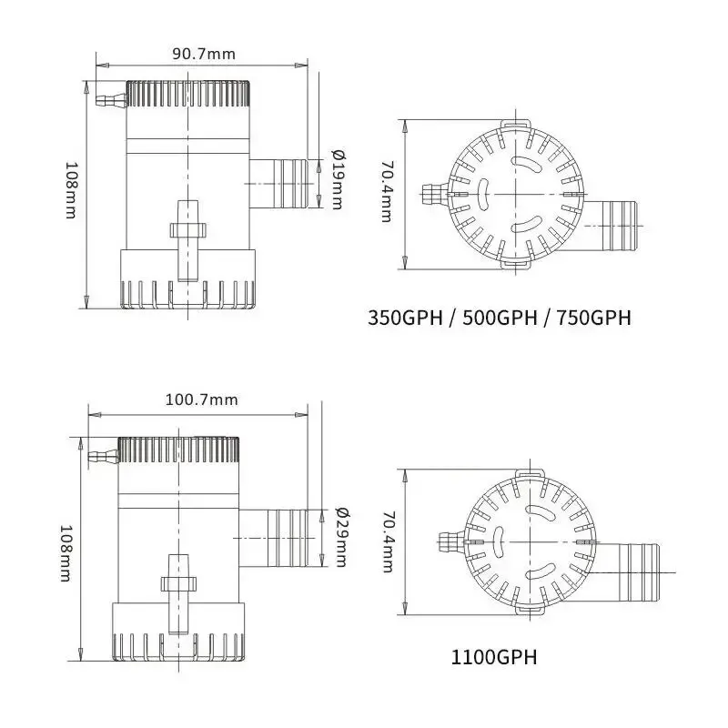 Submersible pump 12v 24V 1100GPH 750GPH 500GPH mini electric water used in boat seaplane motor homes houseboat