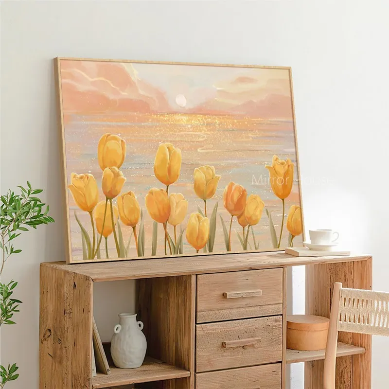 DIY Cross Stitch Kits Printed Fabric Flower Tulip Painting Embroidery Kits Cross Stitch Needle Arts&Craft 11CT Cotton Home Decor cross stitch kit