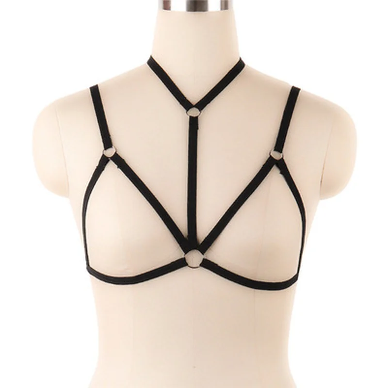 Women Bra Sexy Bondage Body Harness Lingerie Goth Crop Tops Cage Harness Belt Rave Wear pluss open cup