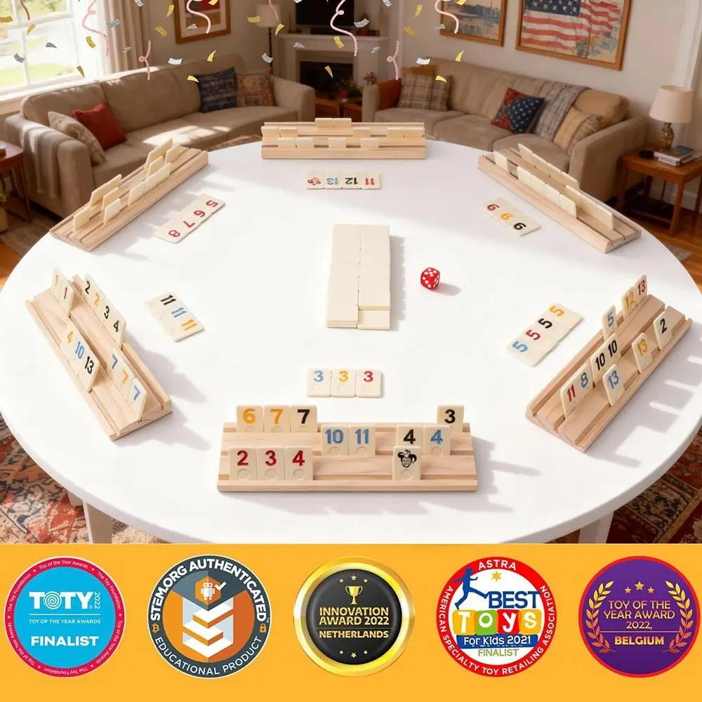 106Pcs Wooden Rummikub Game 106 Tiles Travel Set Rummy Cube Game Portable Case Classic Board Parent-Child Interactive