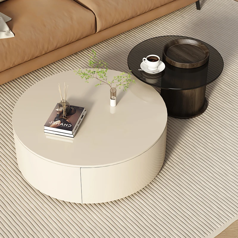 

Round Accessories Set Coffee Table Luxury Storage Clear Wooden Mobile Coffee Table Side Low Mesa Auxiliar Salon Home Furniture
