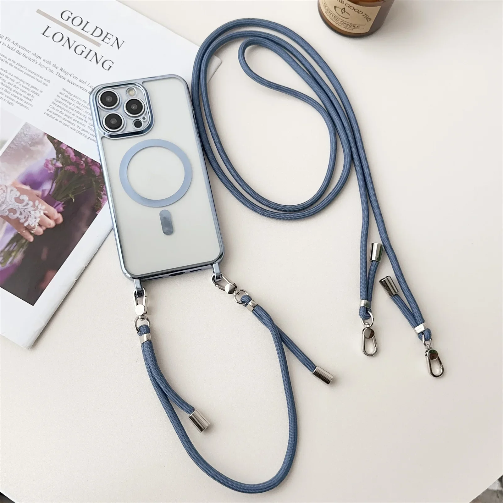 Magnetic Clear Phone Case with Lanyard Wrist Strap and Crossbody Feature