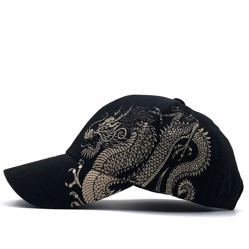 Baseballkappe mit goldenem Drachen-Aufdruck im chinesischen Stil für Männer und Frauen, verstellbares Design, leicht, atmungsaktiv und cool – Detail 10