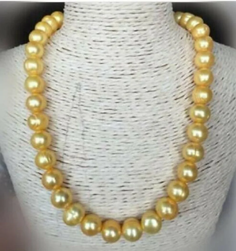 

18 inch AAA 10-11mm South China Sea Natural Gold Baroque Pearl Necklace with 14K Gold Buckle