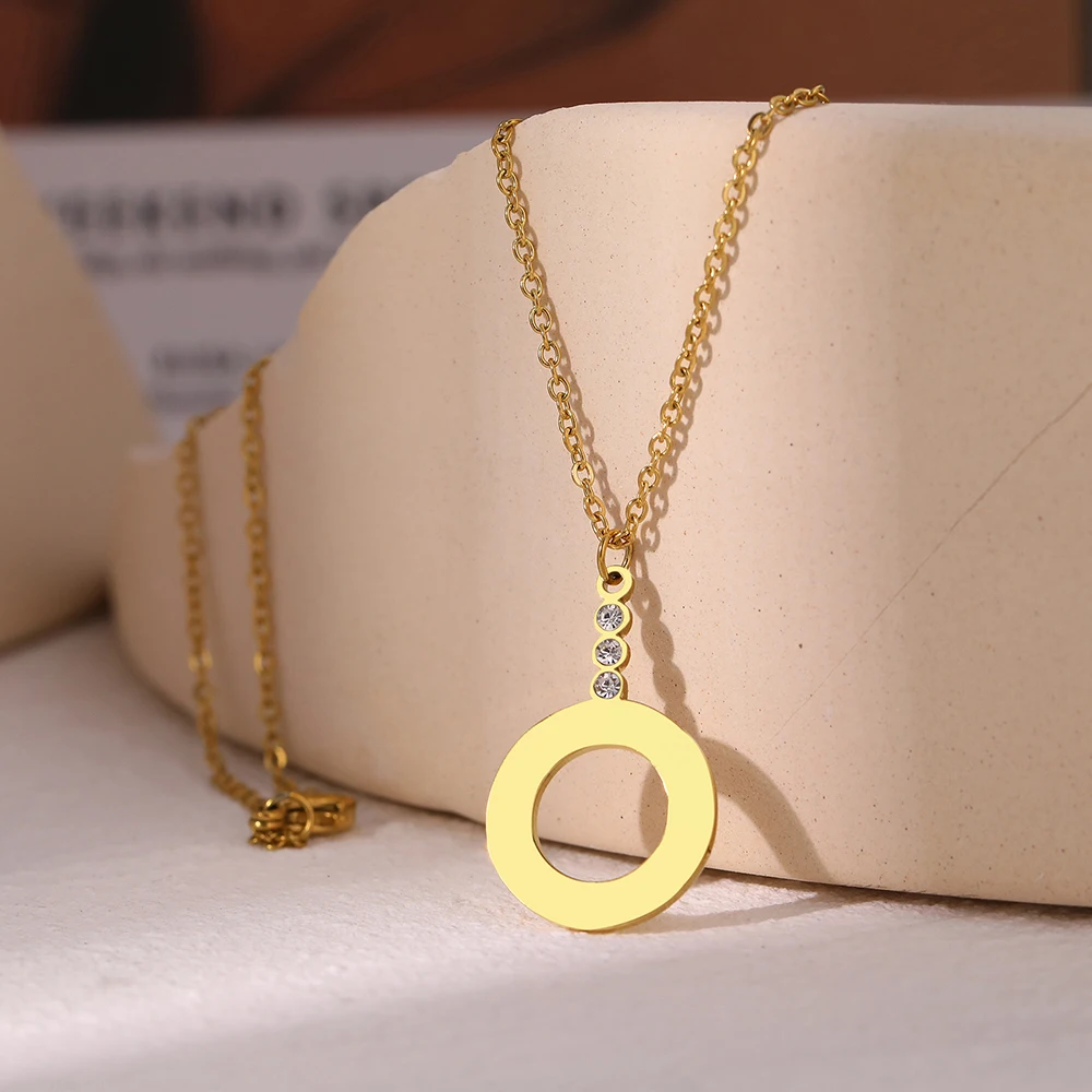 Stainless Steel Necklaces Geometric Circle Pendant Light Luxury Crystal Zircon Clavicle Chain Fashion Necklace For women Jewelry - Image 4