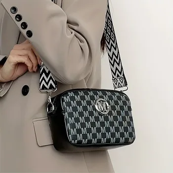 حقيبة كتف نسائية أنيقة، تصميم أنيق من جلد البولي يوريثان مع شارة شعار 'M'، محفظة عملات معدنية للهاتف، مثالية للاستخدام اليومي 6