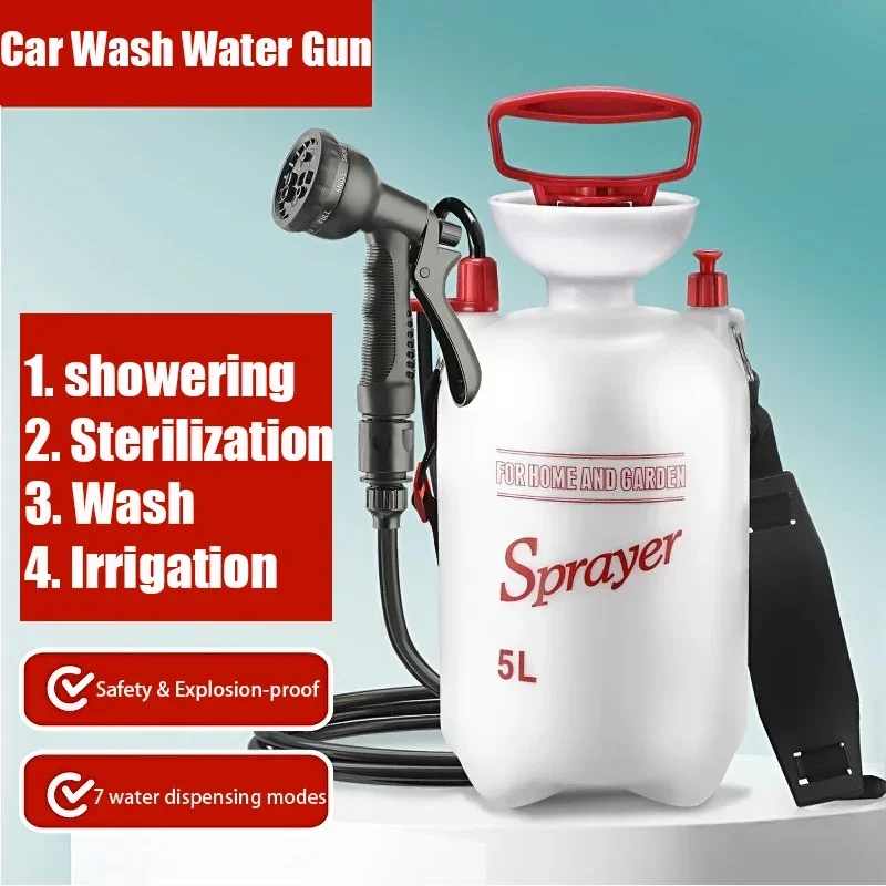 5/8L Car Wash Water Gun,Multi-functional Manual Pneumatic Sprayer for Irrigation Bathing Disinfection,Portable Camping Shower 3