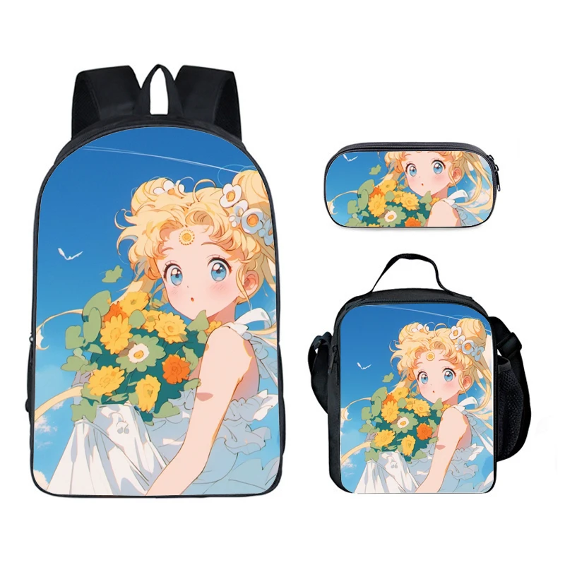 

3Piece Set Mochila Sailor Moon School Bags For Teenage kids Backpack Canvas Travel Backpack Student Lunch bag Bookbags Schoolbag