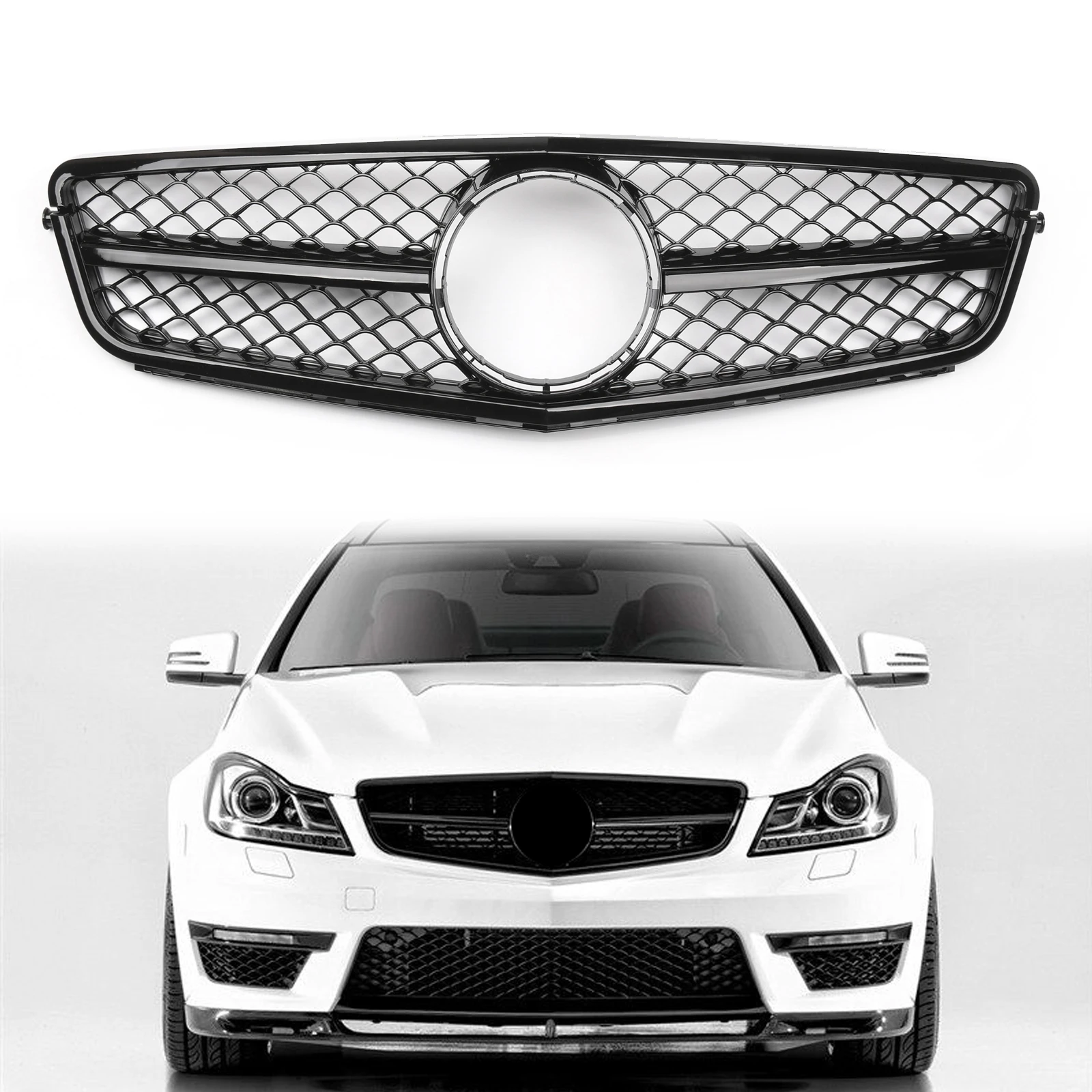 Artudatech AMG Black Front Bumper Grille Grill Fit C-Class Benz W204 C300 C350 2008-2014