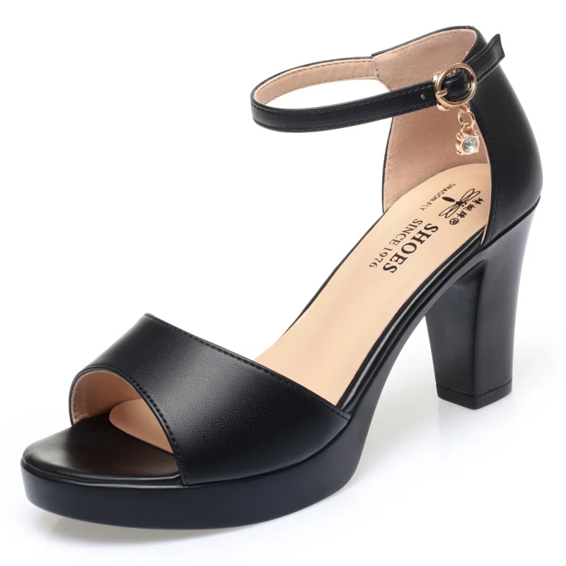 Summer Women Block Heels High Heels Sandals Fish Mouth Buckle Waterproof Platform Sandals