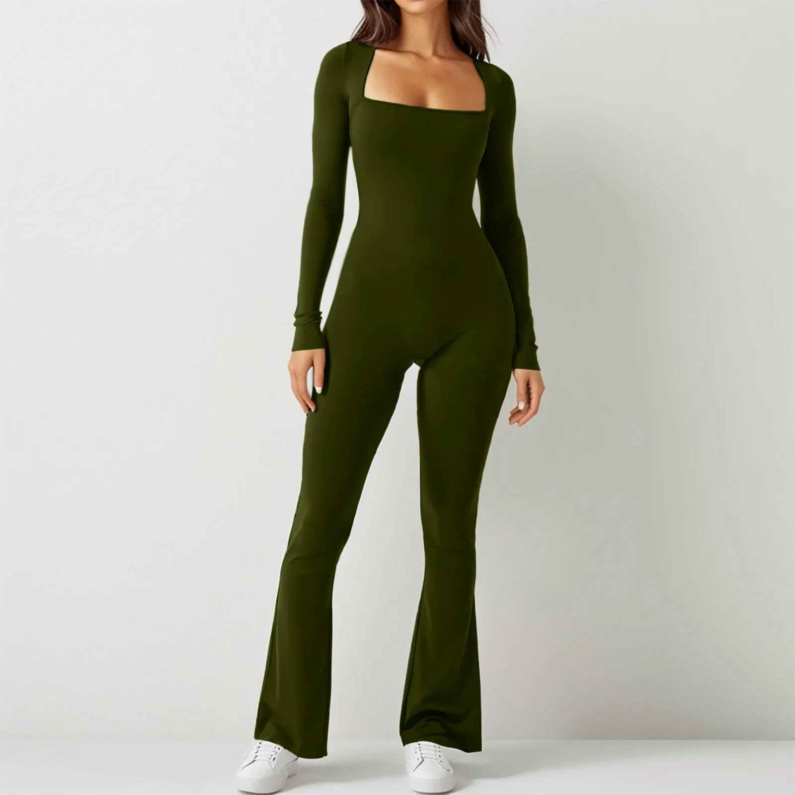 Bodysuit Jumpsuit Folr Women Casual Long Sleeve Waistband and Buttocks Lifting Square Collar Wide Leg Jump Suits 2023 Autumn New