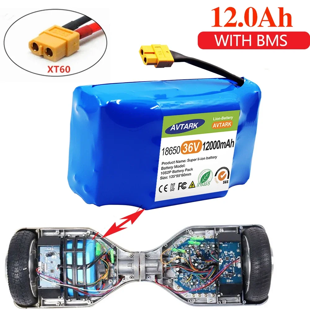 

2023 Upgrade 36V 12000mAh Battery Pack Rechargeable Lithium ion battery for Electric Self Balancing Scooter HoverBoard Unicycle