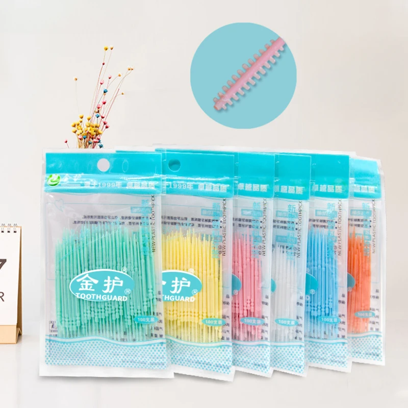 Toothpick Set 100PCS Disposable Random Color Double Head Fishbone Shaped Plastic for Hotel Household