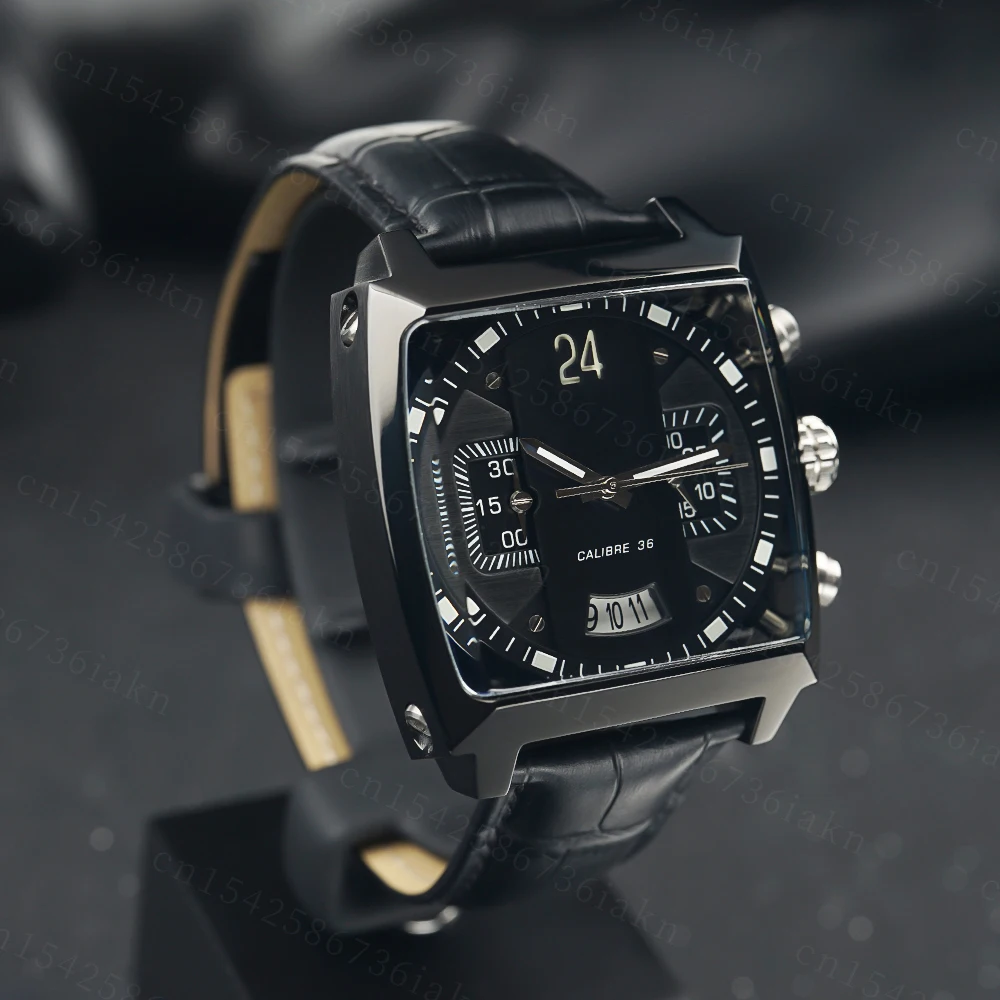 2022Fashion New Men's Color Bar Square Dial Sapphire Mirror Stainless Steel Leather Strap Sports Leisure Waterproof Quartz Watch