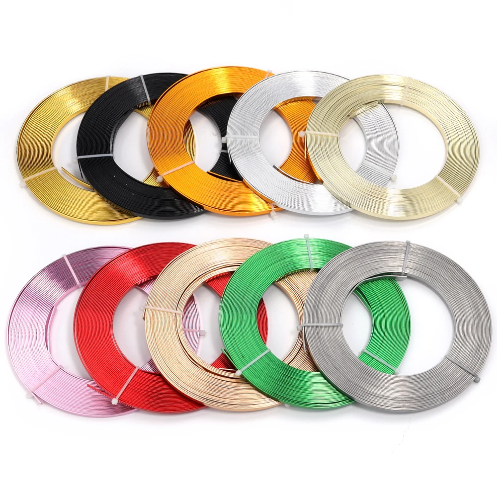SAUVOO 10Meters/Roll Aluminum Wire Wide Flat Gold Plated Bendable Flexible Craft Metal Wire for Jewelry Making Beading Wire