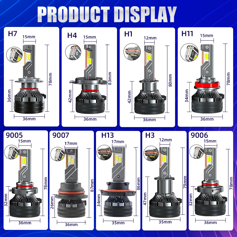 Led headlights 3000W Led Headlight H7 H4 H11 Led Headlights Bulb 1000000LM 3 Copper Tube Lights Car H1 H8 H9 9005 9006 12V