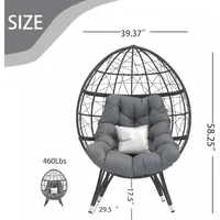 Oversize Wicker Egg Chair, Outdoor Indoor Egg Basket Lounge Chair w Large Cushion for Patio Backyard Garden Living Room (Grey) 2