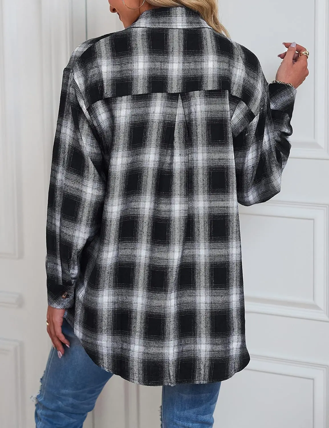 Pregnant women's new foreign trade European and American lapel loose button flannel shirt plaid long sleeved top jacket