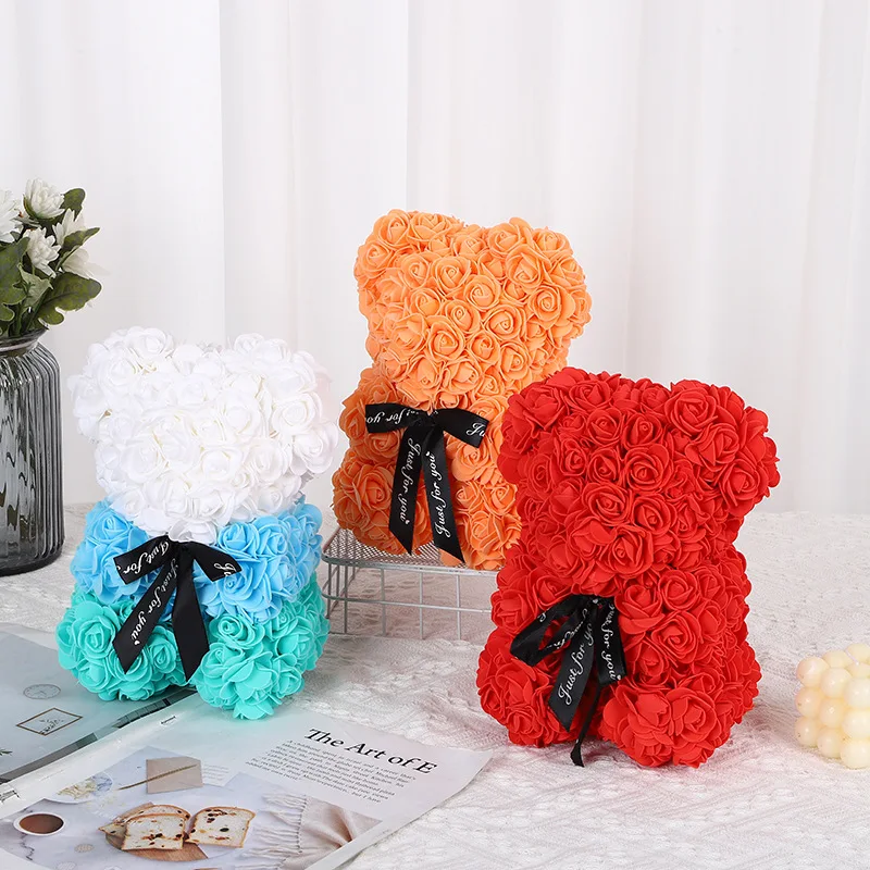 25cm 장미곰 크리스마스 발렌타인데이 선물 거품 꽃 곰 수제 불멸의 꽃 장미곰