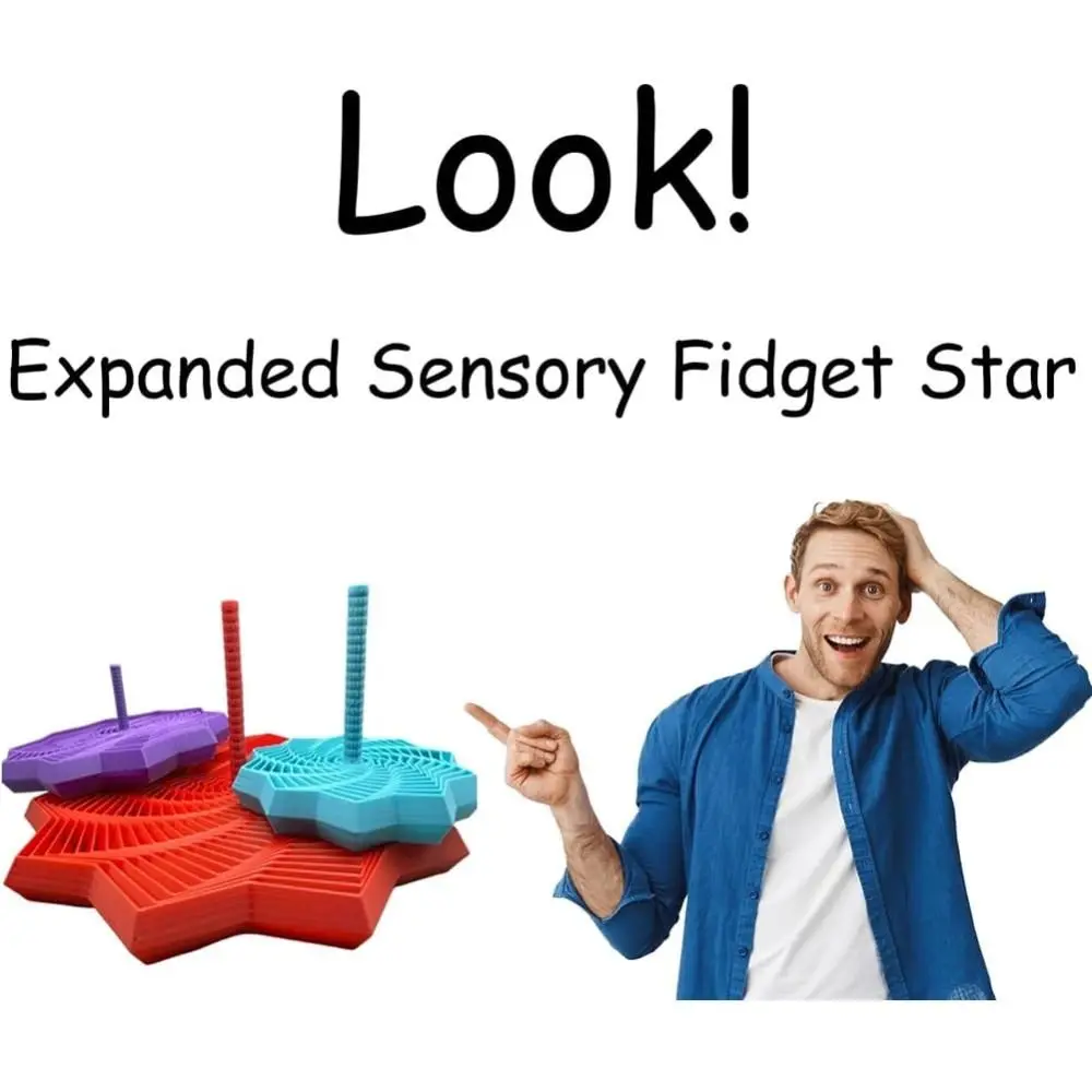 PLA Expanded Sensory Fidget Star 3D Printed with Handles Fidget Toy Stress Relief Whirling Spiral Fractal Fidget Hexagon