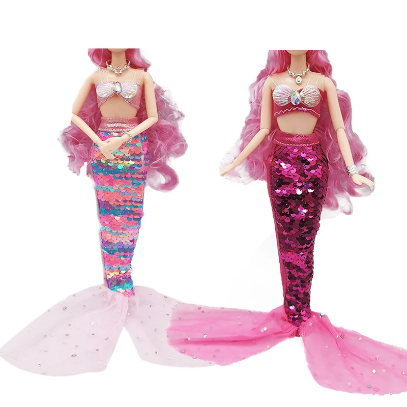 2 Set Doll Cosplay Clothes Similar Fairy Tale Mermaid Tail Wedding Dress Gown Party Outfit For Barbie Doll DIY Gift fairy tail хвост феи том 13