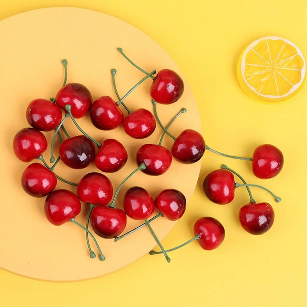 Artificial Cherries Lifelike Model Desk Ornament Craft Food Photography Props Party Decoration