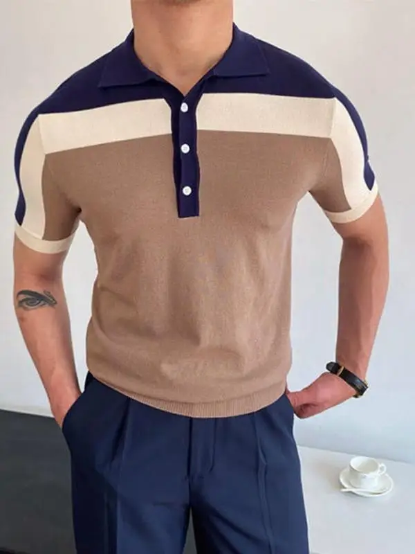 

Trendy Summer Patchwork Oversized Contrasting Short Sleeved Sweater