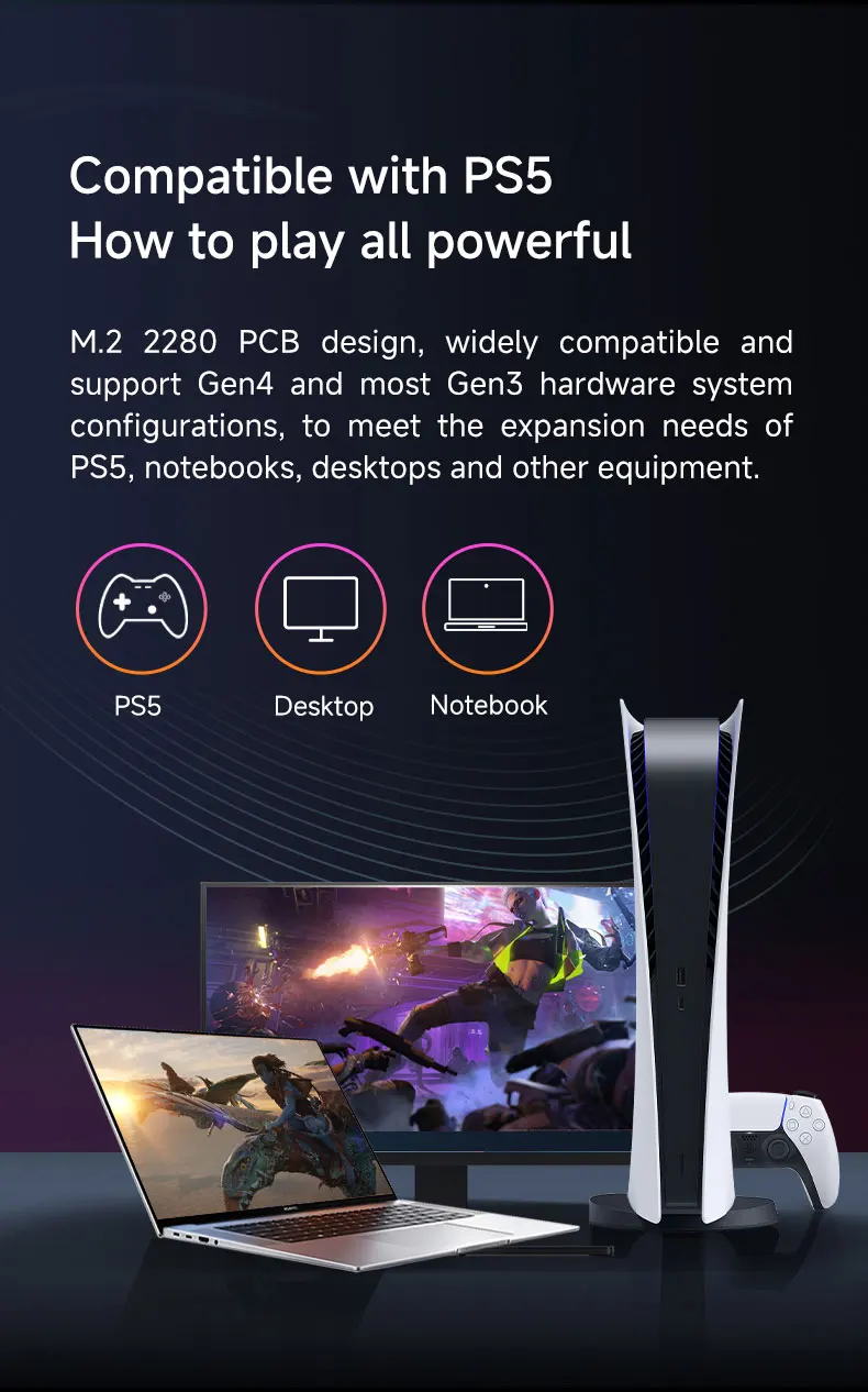 AIGO SSD M.2 2280 NVMe PCIe 4.0 x4 1TB 2TB with DRAM Cache Internal Solid State Disk for PS5 Hard Drive P7000D