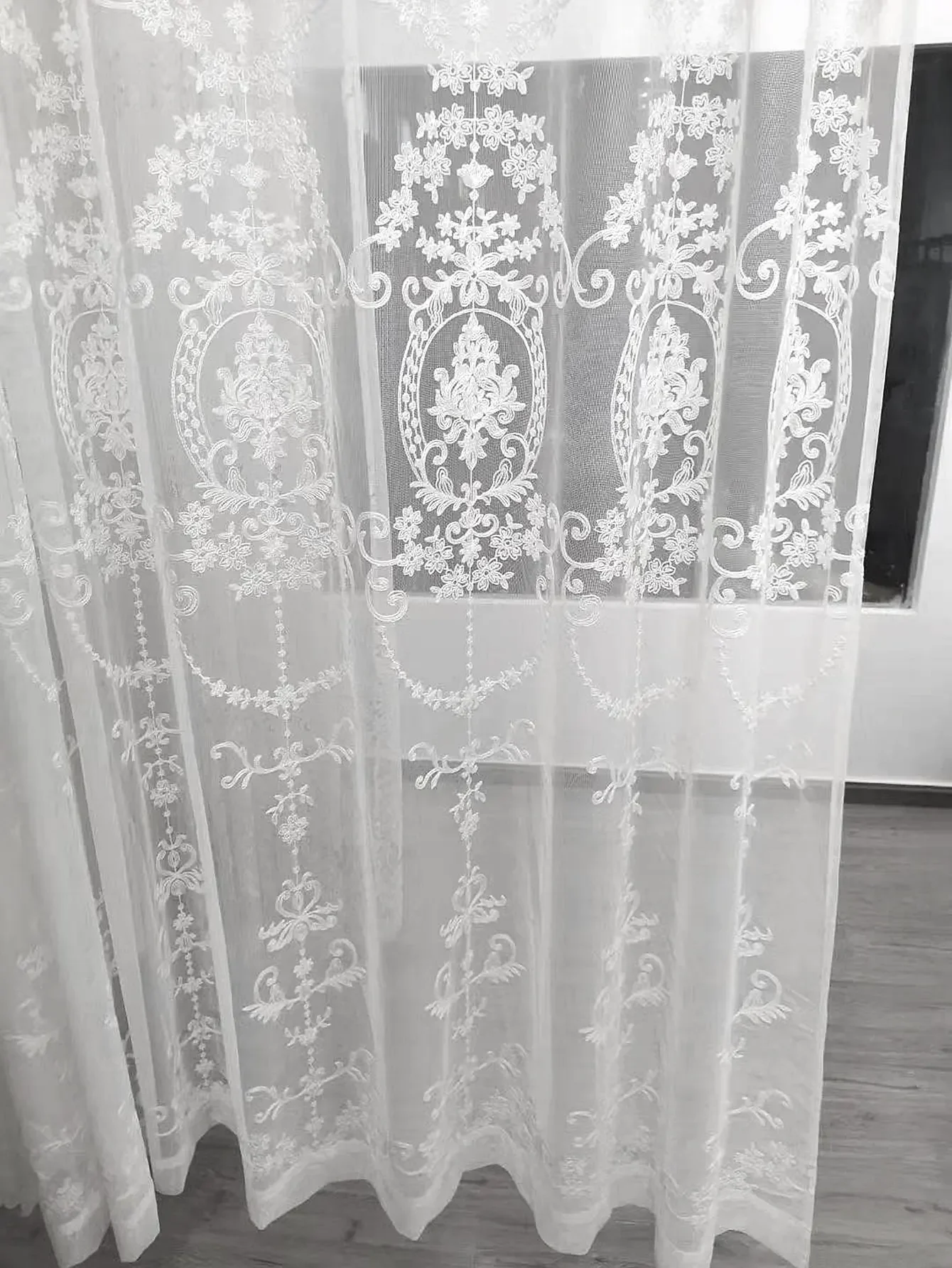 Sheer Modern Rural Style Diamond Shaped Minimalist Embroidery Net Curtain  Window White Embroidered Window 2